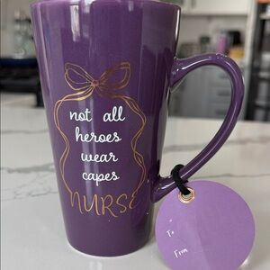 Purple 'Not All Heroes Wear Capes' Nurse Ceramic Mug, NWT🎉💜💛💜💛